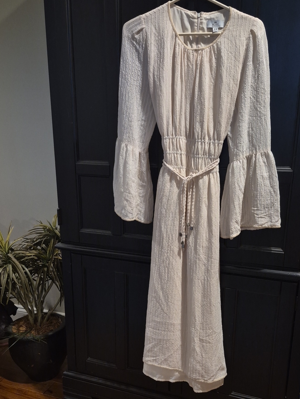 We Are Kindred  Cream Textured Dress with Waist Tie